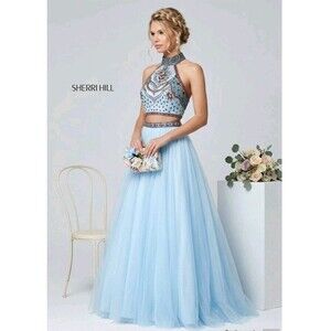 Sherri Hill Blue FULL Tulle Skirt Prom Dress Gown Cosplay Cinderella Fairy XS 2